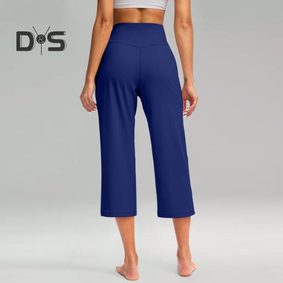 Pantaloni de Yoga pentru Femei Elastici cu Talie Înaltă, cu Picior Larg, Pantaloni Crop cu Buzunare, Pantaloni Stil Sportiv Casual