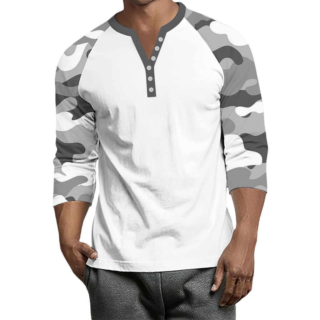 Herren Button-Down Kontrast Raglan 3/4 Ärmel Oberteil