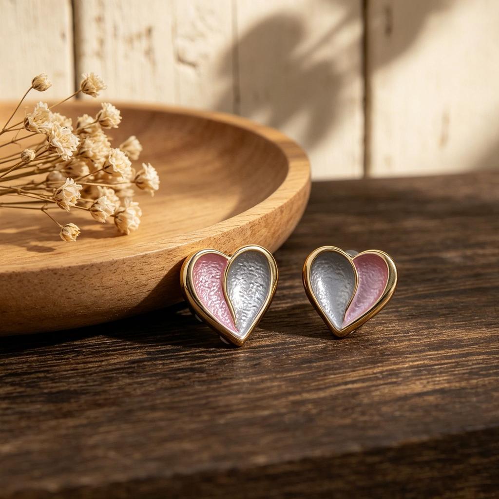Hand-painted enamel color stud earrings love half color matching environmental protection alloy material design temperament earrings