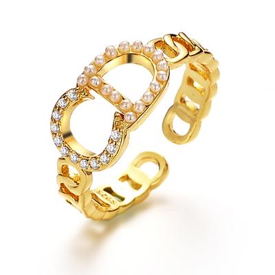 Personality Same Cd Letter Ring Female Index Finger Ring Tide Light Luxury Open Ring Adjustable Ring
