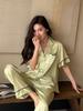 Black label pocket leopard print pajamas light luxury thousand gold wind short-sleeved pajamas women's ice silk spring summer comfortable loungewear