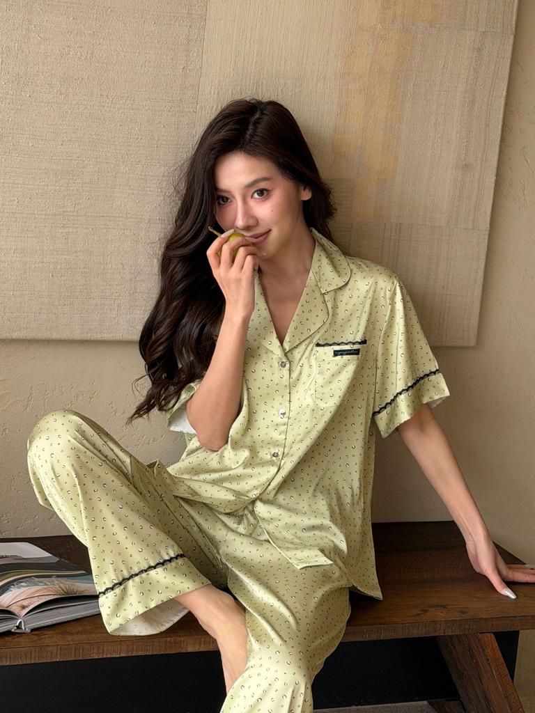 Black label pocket leopard print pajamas light luxury thousand gold wind short-sleeved pajamas women's ice silk spring summer comfortable loungewear