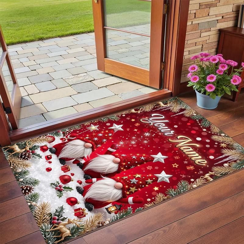Christmas Custom Name Printed Square Area Rug Soft Non Slip Floor Carpet For Bedroom Holiday Gift