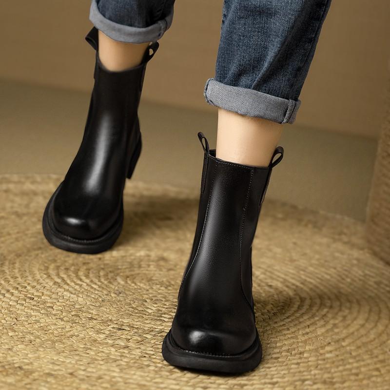 Round Toe Lolita Boots Shoes Zipper Winter Footwear Boots-Women Ankle 2025 Rubber Ladies Autumn Rock Med Rome Fabric PU Solid