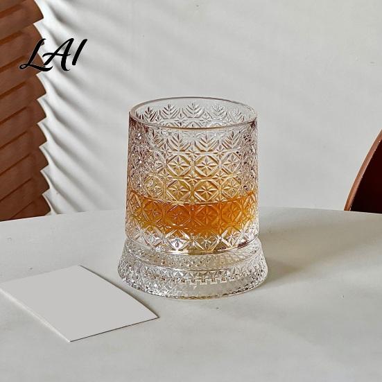 Lead-free Glass Tumbler Dad's Gift Spinning Whiskey with LED Light 260ml Embossed