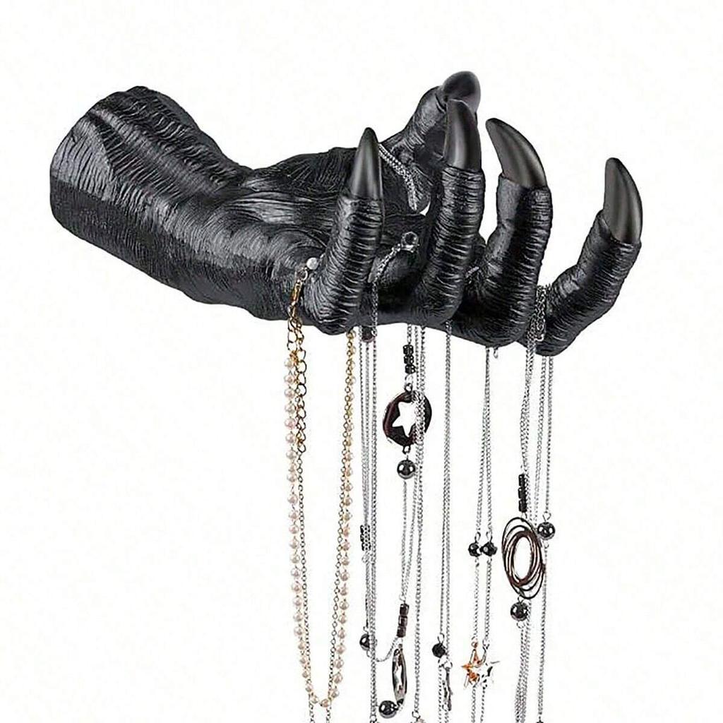 1pc, Black Resin Demon Claw Wall Hanger Halloween Party Decor Spooky 3D Hand Sculpture, Wall Mounted Jewelry Holder, Home Deco