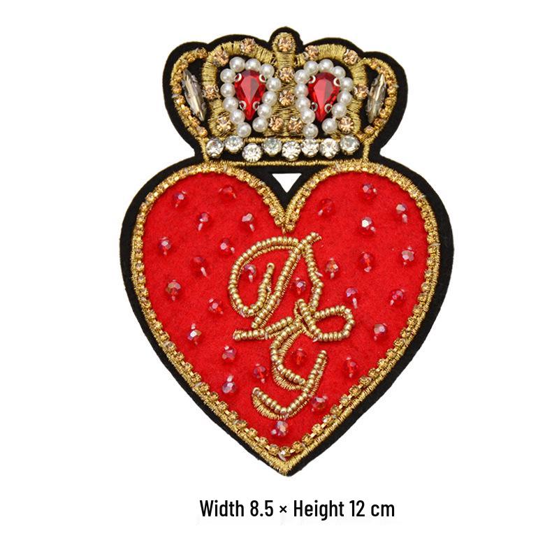 Red Heart Bead Embroidery Patch for DIY Clothing