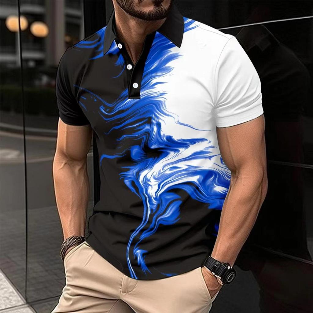 Neues Sommer Herren Freizeit Revers Kurzarm Poloshirt 3D Digitaldruck Mode Locker T-Shirt Tops