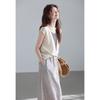 VICTORIA&VERA Faux Two-Piece Linen Blend Deep V-Neck Knit Top