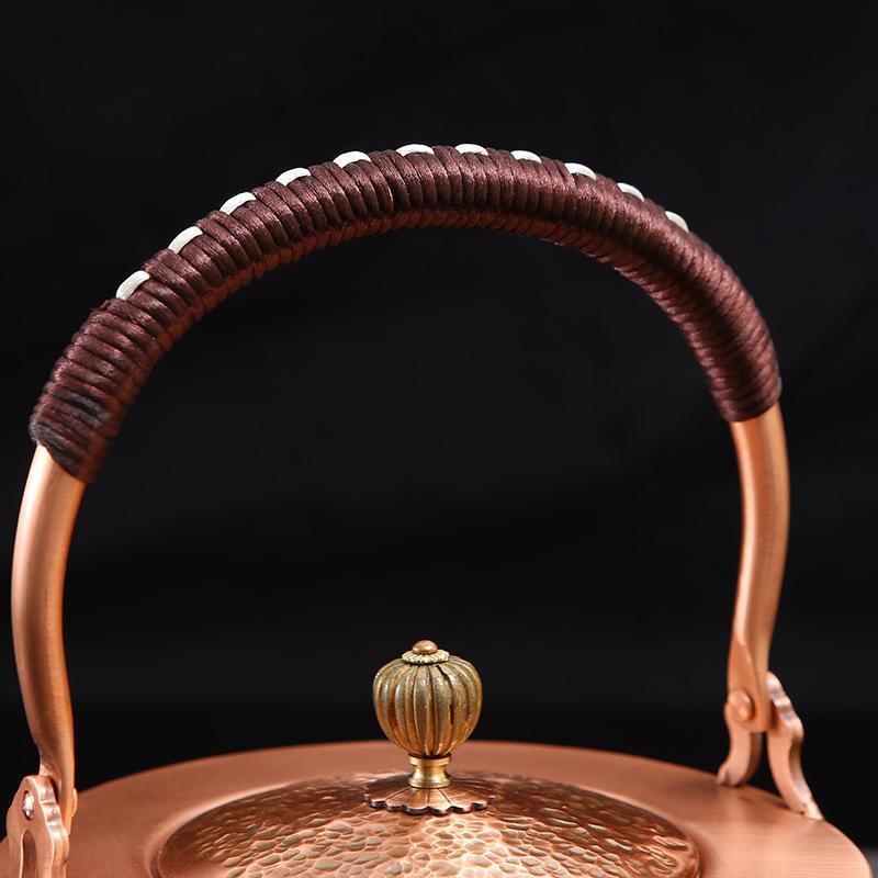 Tibetan Style Large Hammered Copper Tea Pot with Cylindrical Handle for Guests or Office Use