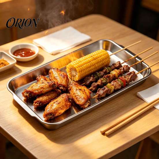 Polished Stainless Steel Dish Serving Plates, Commercial Condiment Snack Kitchen Prep Metal Plates Tray, Grill Baking Steamer Pan for Homemade Noodles