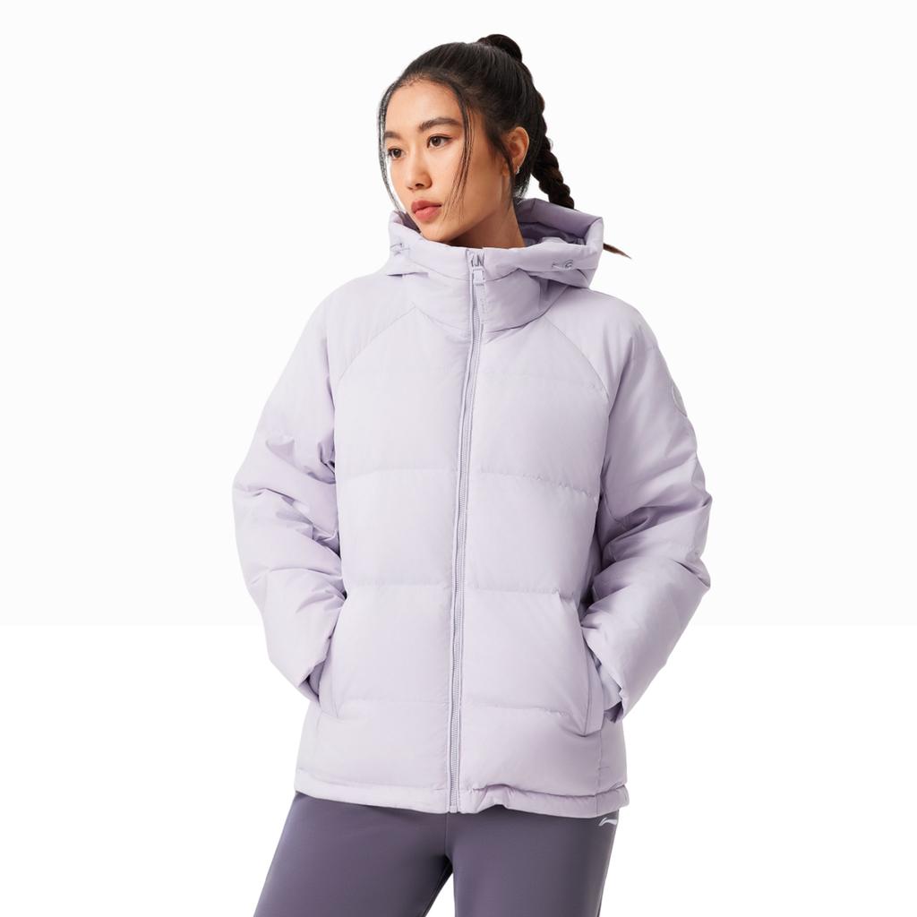Li Ning Fitness Series Hooded Logo Stitching Down Jacket Women Outerwear AYMV776-2