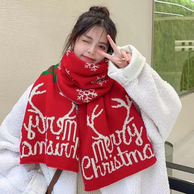 Christmas Atmosphere New Red Plaid Scarf Female Winter Senior Sense Student Versatile Warm Shawl Scarf