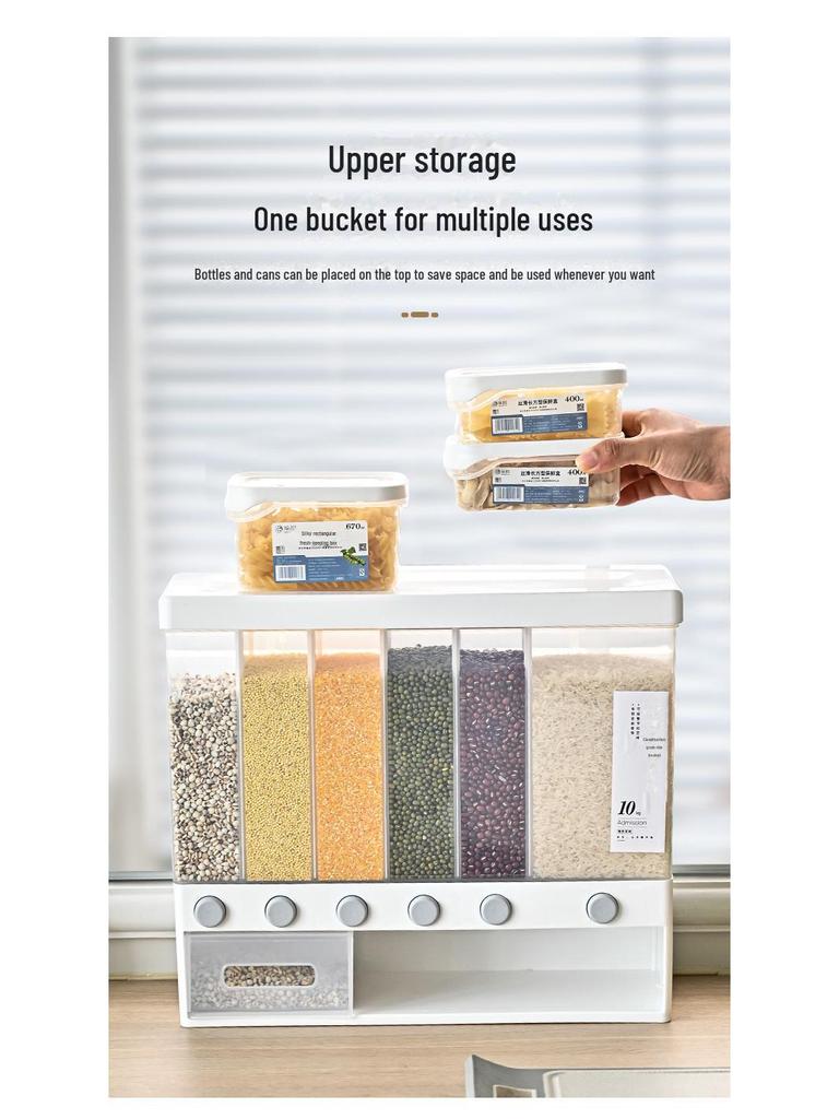 Japanese Style Wall-Mounted Rice Storage Box - Moisture-Proof, Pull-Out, Large Capacity, Multi-Grid Container