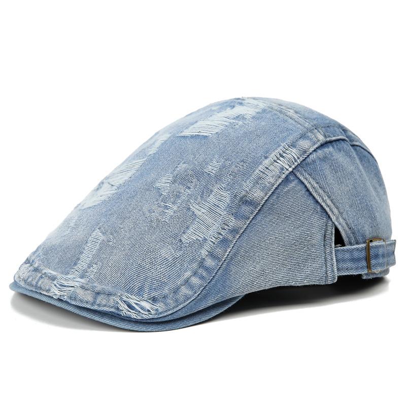Washed Denim Forward Beret Hat For Women Visors Sun Protection Casual Vintage British Style Cap For Men Gift Latest Summer Blue