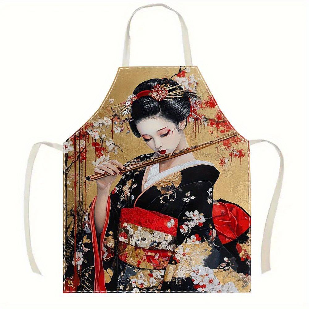

1pc Japanese Geisha Apron Kimono Art Print Kitchen Cooking Baking Waterproof Chef Bib Gift for Women Asian Culture Lover 38X47cm(15X19in)