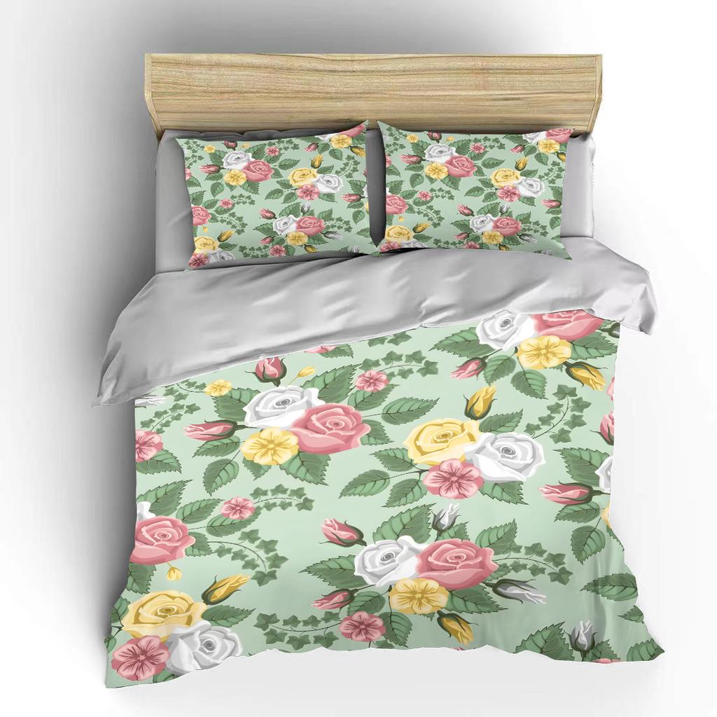 Colorful Floral Rose Pattern Print Soft Comfortable Duvet Cover Bedding Set Included 1*Duvet Cover  2*Pillowcases Luxury Gifts