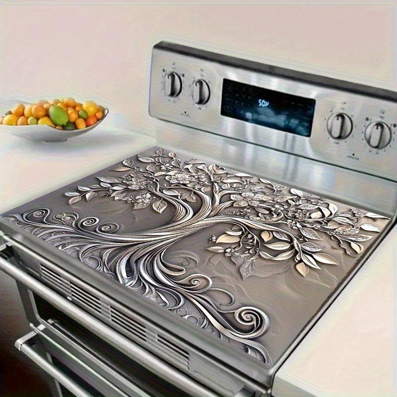 1pc Stove Top Protector, Stylish Silver Tree Design with Exquisite Flower Fashionable Heat Resistant Non-slip Perfect for Any Kitchen