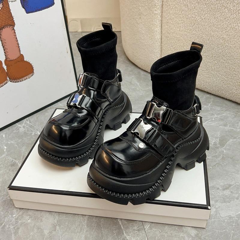 Metal Buckle Booties 2025 Autumn Winter New Platform British Wind Platform Block Heel Skinny Boots
