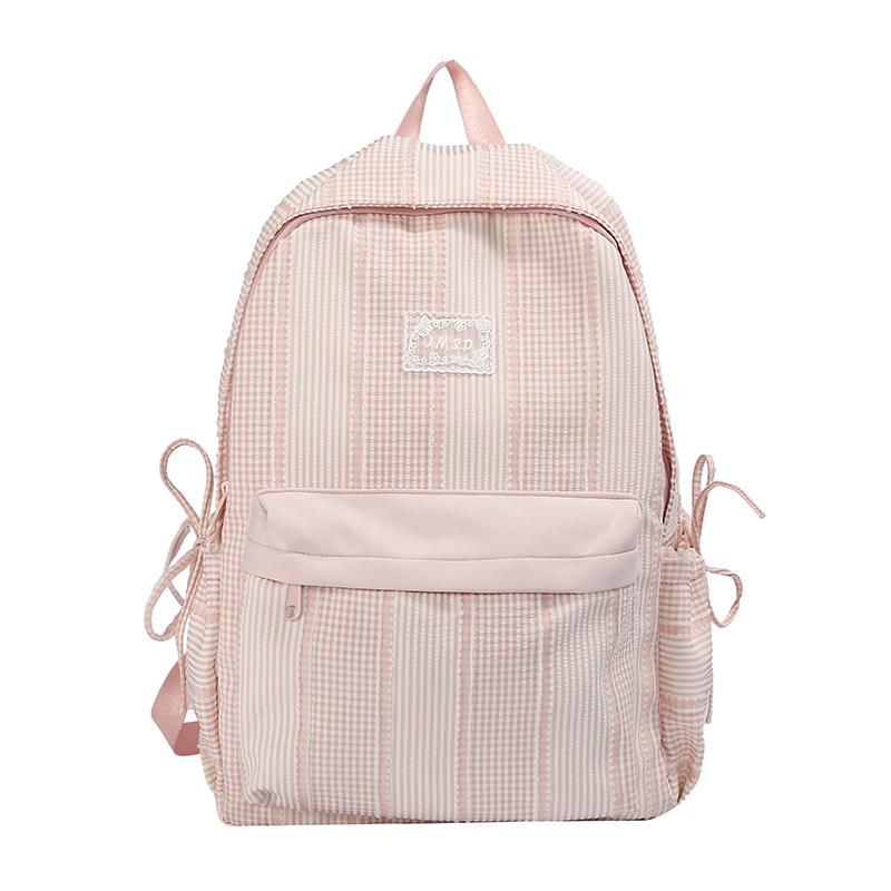 Karomuster Rucksack mit Fronttasche und seitlichen Zugbeuteltaschen