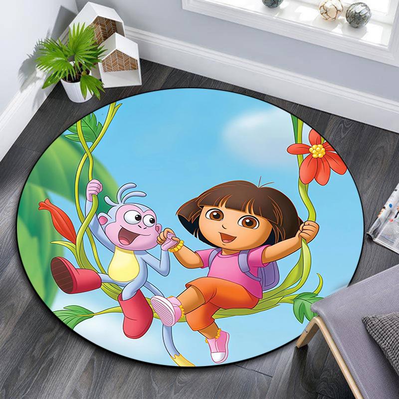 Dora the Explorer Round Area Rug,Carpet Rug for Living Room Bedroom Sofa Playroom Decor,Non-slip Floor Mat
