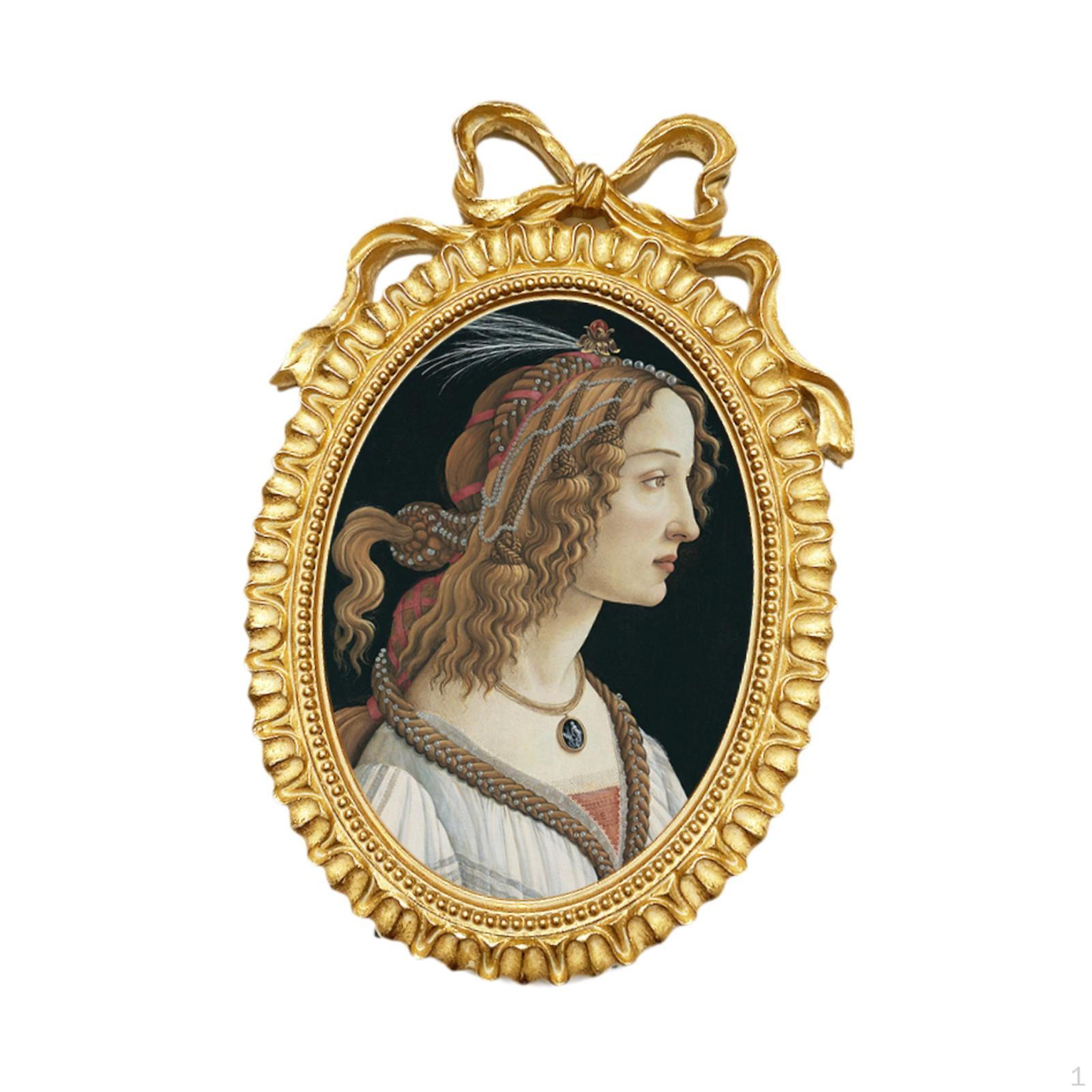 Рамка для картины Винтажный дизайн для искусства Настольная экспозиция Настенное крепление, Прочная, Богато украшенная смола Овальная Gold