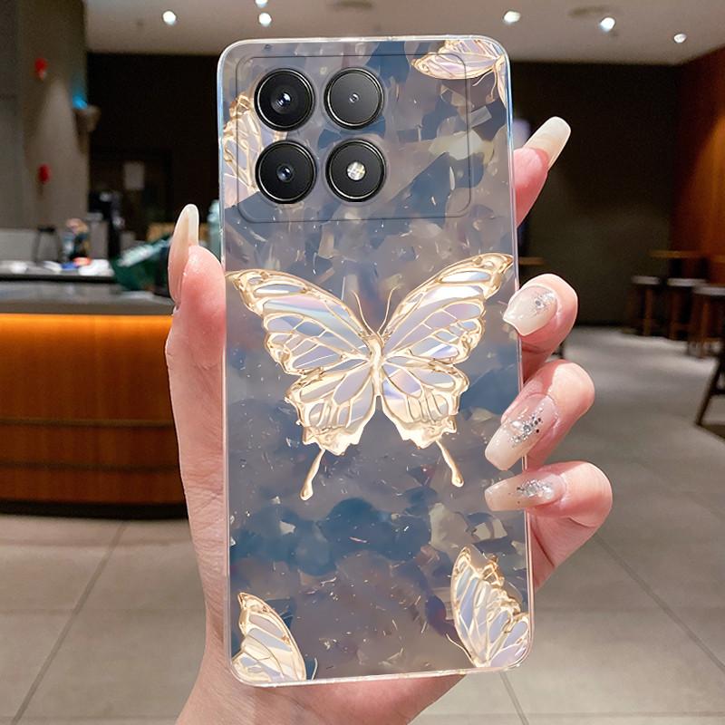 Phone Case For Poco F6 Pro Redmi K70 Pro K70E Case Aesthetic Shell Luxury Fashion Butterfly Flowers Soft TPU Back Clear Cover