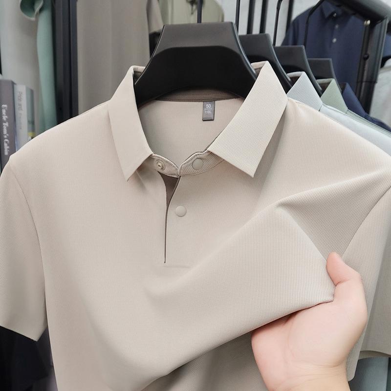 Men s Ice Silk Polo Shirt: Seamless Waffle Contrast Color Half Sleeve XXL