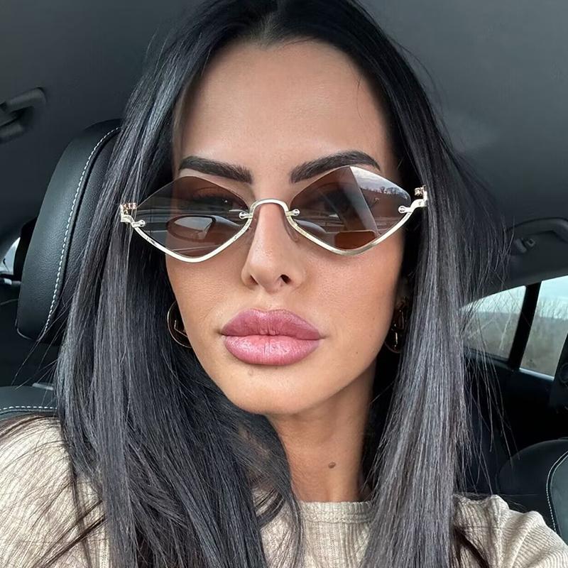 New Metal Half-frame Sunglasses, Fashionable Small Diamond-shaped Half-frame Sunglasses, Simple Literary Beach Sunglasses UV400