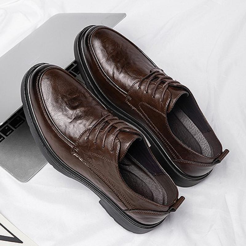 Genuine Leather Shoes for Men Cowhide Wedge Lace Up Platform Casual Shoes British Style Business Social Formal Shoes Zapato 2025