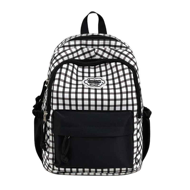 Contrast Color Student Large Capacity Schoolbag Women s Check Backpack чёрный