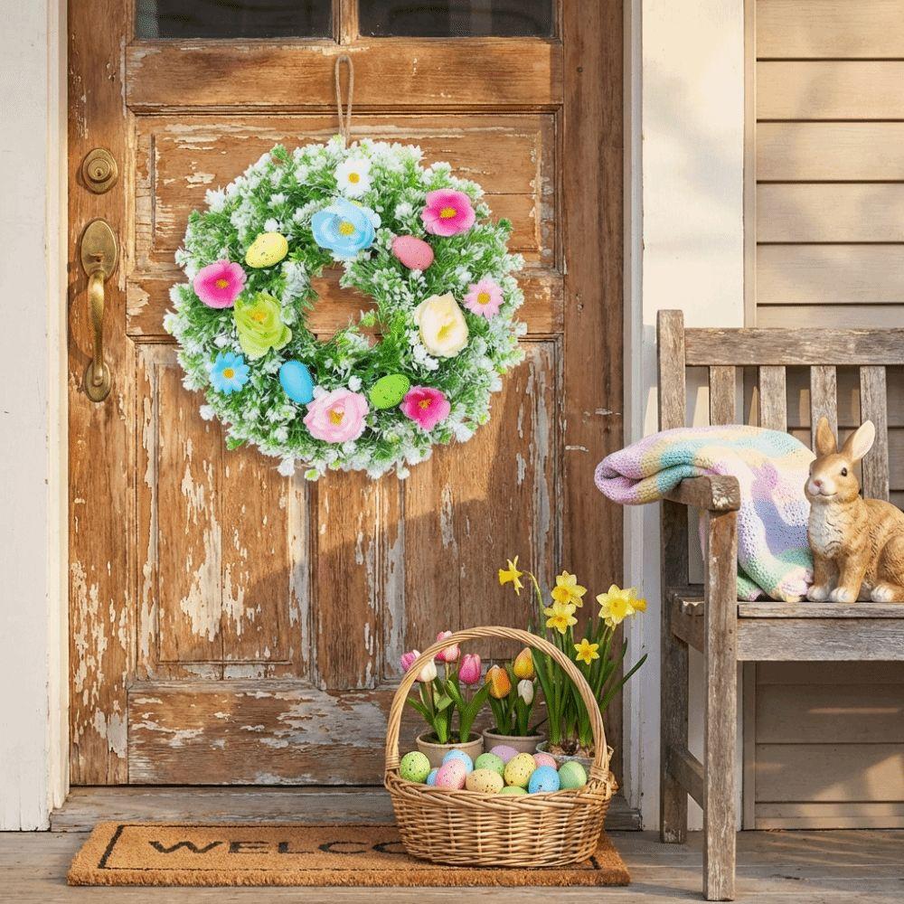 Plastic Easter Decoration Wreath Simulated Plant Spring Floral Wreath  Garden Yard