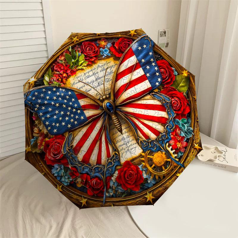 

1PC American Flag Butterfly Umbrella-8-Rib Reinforced, Automatic Open, Lightweight & Durable, Cute Fashion Accessory for Outdoor-W127