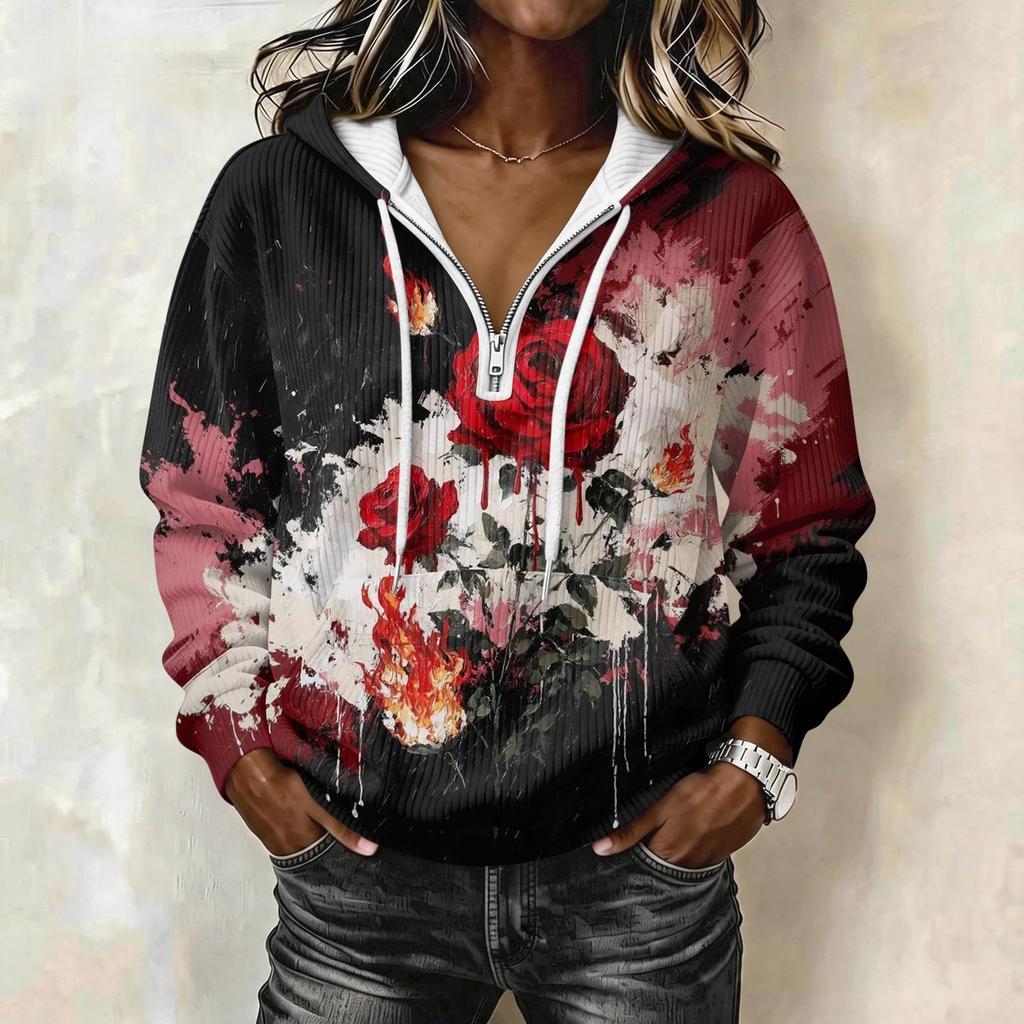 Women's Halloween Printed Long Sleeve Hoodie Drawstring Pullover Sweatshirt