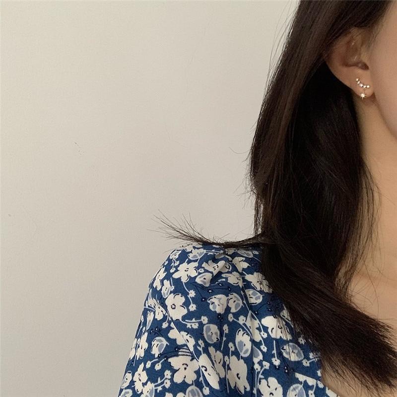 925 Sterling Silver Plating 14k Gold Crystal Star Sun Stud Earrings Women Elegant Banquet Jewelry