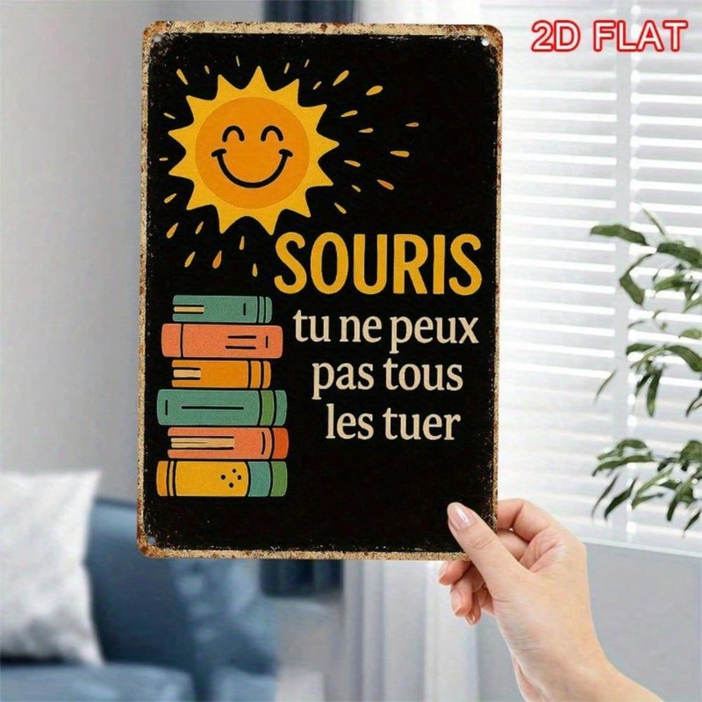 1pc Retro French Mouse Metal Sign, Humorous French Phrase Wall Decor, Rustic Iron Plate Hanging Ornament for Living Room Kitchen