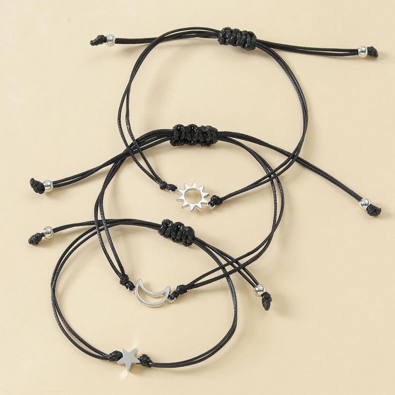 3Pcs Friend Card Bracelet European and American Creative Alloy for Sun Moon Star Circle Woven Bracelet Fashion Jewel