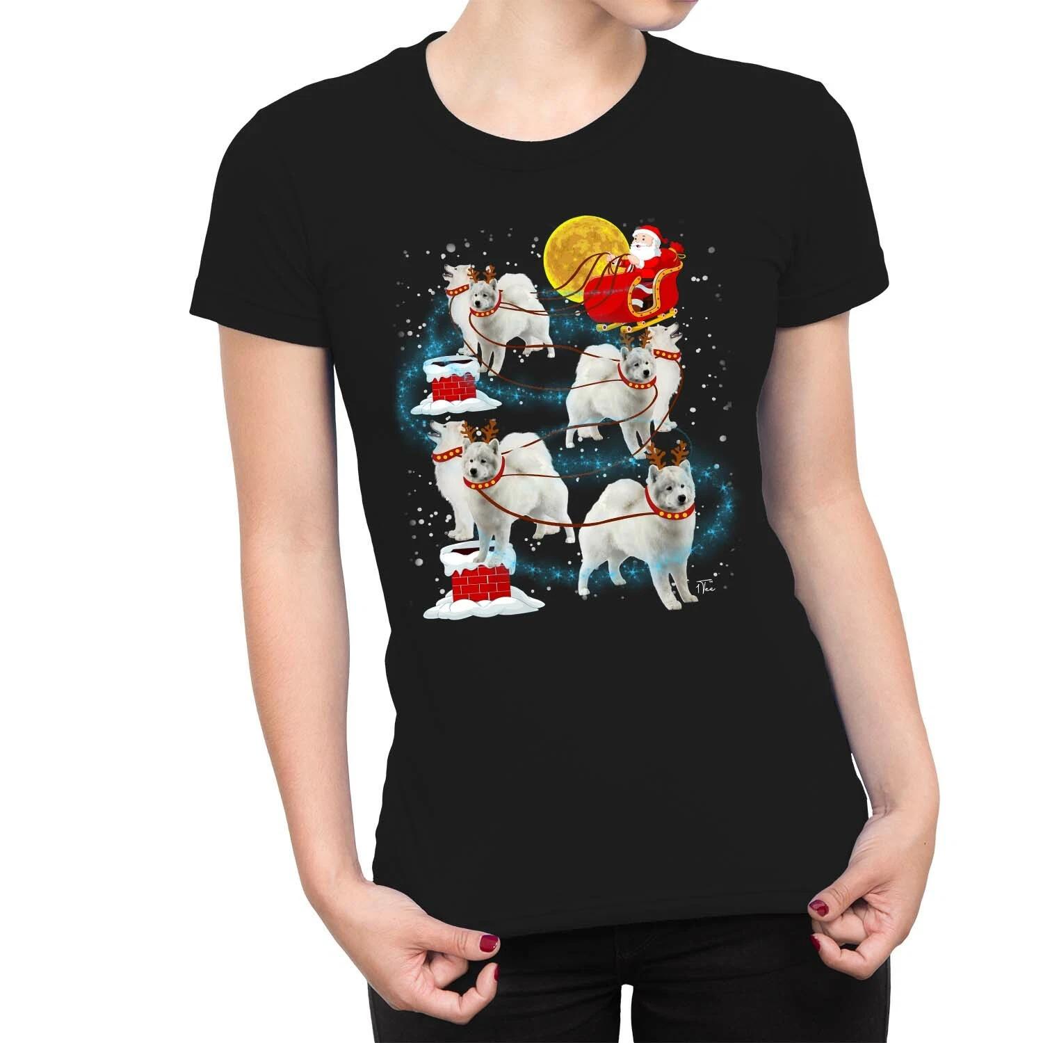 1Tee Womens Santa Claus and His Husky Sleigh T-Shirt XL