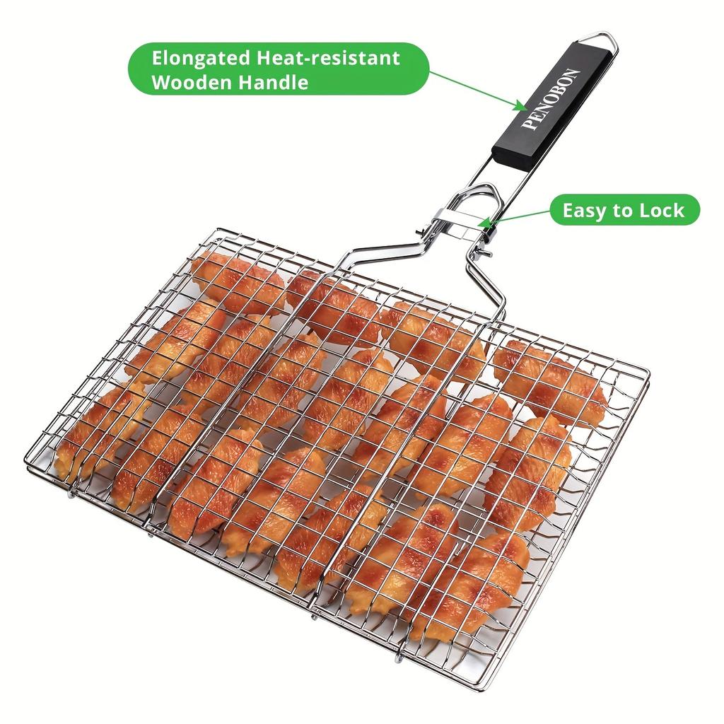 1 Stück, BBQ-Korb, BBQ-Fischkorb, Grill-Fischkorb, Rostfreier Edelstahl BBQ-Korb für Fleisch, Steak, Garnelen, Gemüse, Rippchen