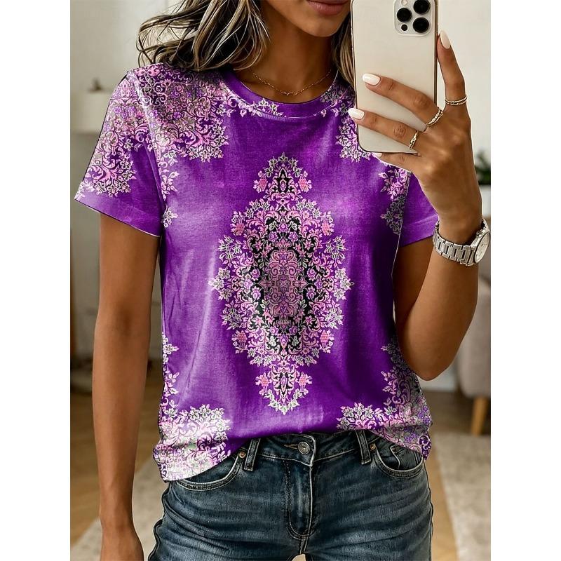 Women's T Shirt Print Graphic Paisley Vintage Stylish Classic Short Sleeve Crew Neck Regular Tops Summer Spring