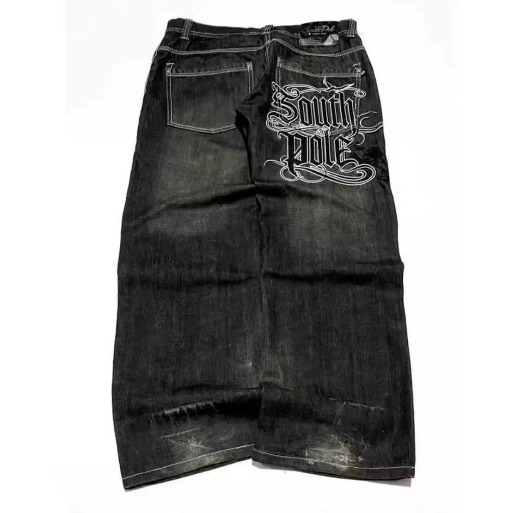 Jean large délavé pour homme avec imprimé lettres rétro américain