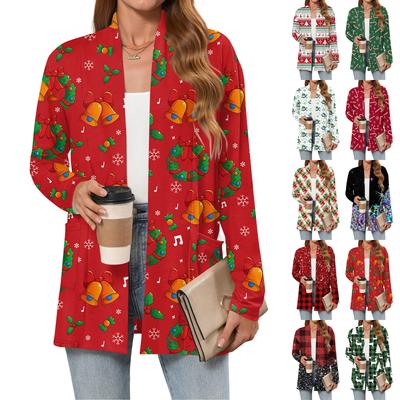 Women's Christmas Printed Lightweight Cardigan Long Sleeved Casual Loose Thin Fit With Pockets Cardigan Jacket