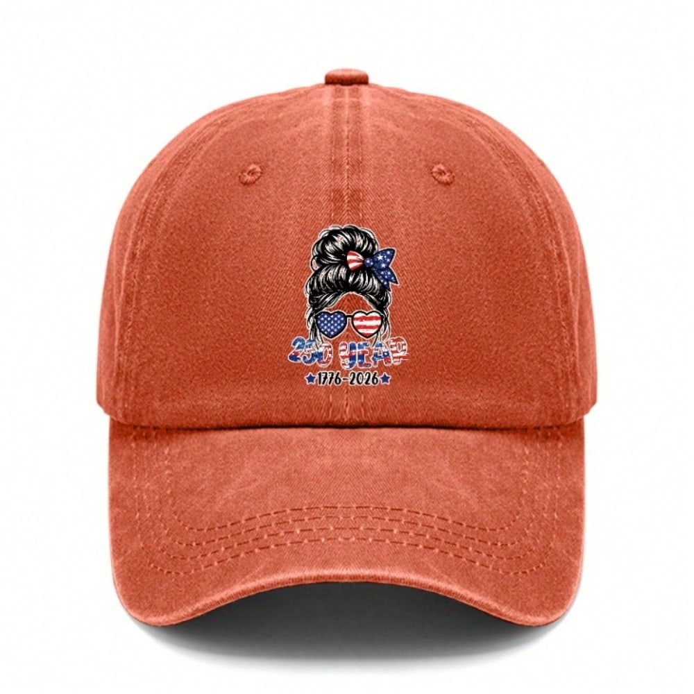 [250Th Anniversary Baseball Cap] Unisex Patriotic Messy Bun Print Adjustable Sun Hat For Women Men, Vintage Washed Style Outdoor Sports Accessory For