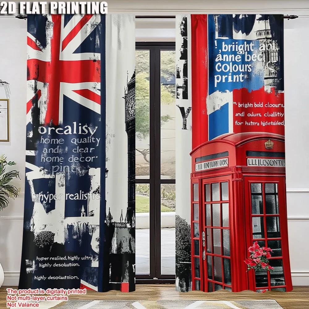 Spring Summer Curtains London Big Ben Phone Booth Yarn Durable Polyester Fabric Holiday Ldeal Kitchen Curtain Set Of 2 Made Washable Window Ready