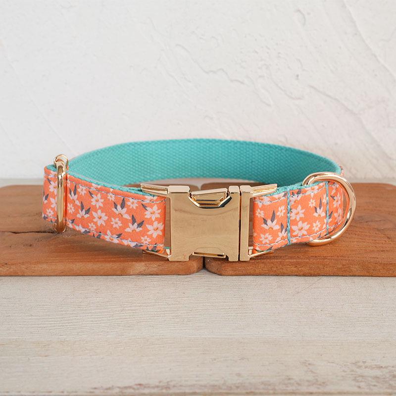 MUTTCO Cyan Orange Wild Lily Pet Collar & Leash Set with Light Gold Buckle UDC-160J Small