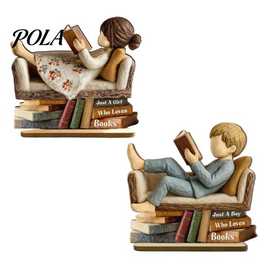 Reading on Sofa Wood Sign Woman Book Wooden Plaque, Just A Girl/Boys Who Loves Statue for Personalized Lover Ornament Shelf Desk, Literary Wall