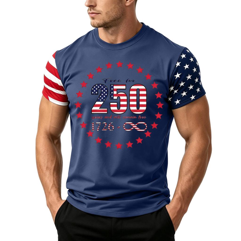 Men's Independence Day Flag Print Short Sleeve T-Shirt, Loose Casual Daily Summer Tops