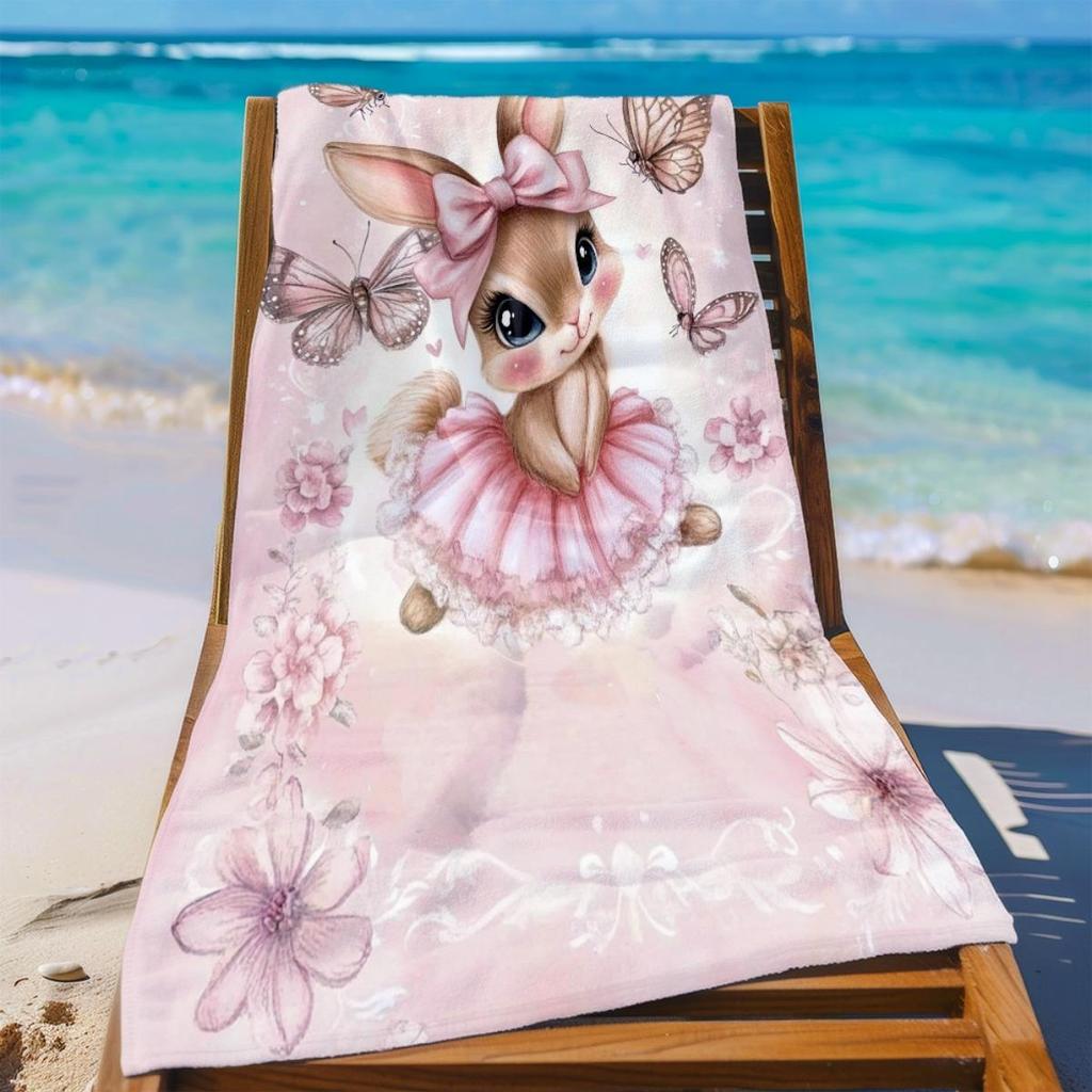 1pc Sweet Rabbit 2D Flat Beach Towel, Ideal for Beach Party Travel Camping, Essential Summer Beach Accessory