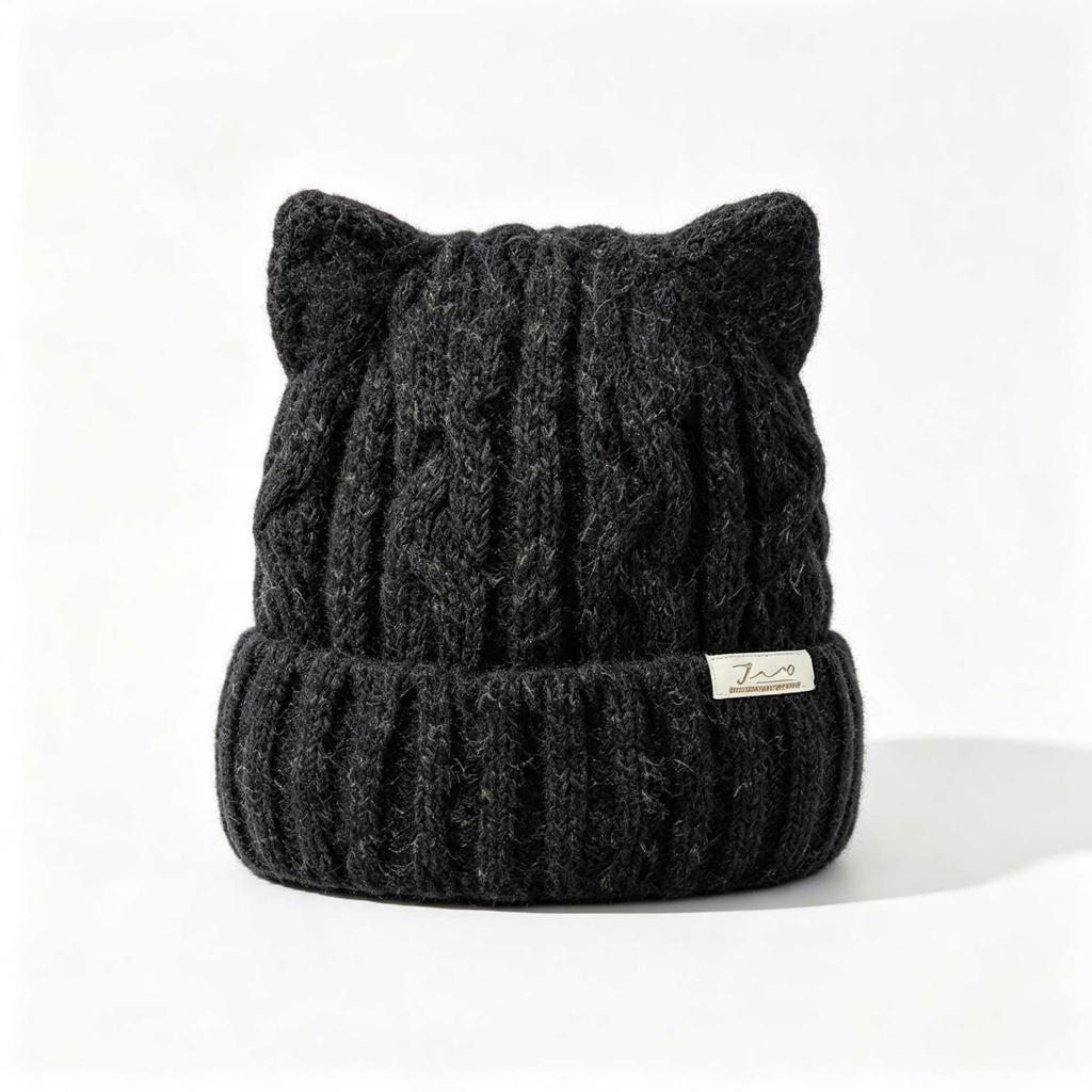 Cute Cat Ear Wool Hat Autumn and Winter Thickened Warm Knitted Hat Versatile Age-reducing Ear Protection Hat Women's
