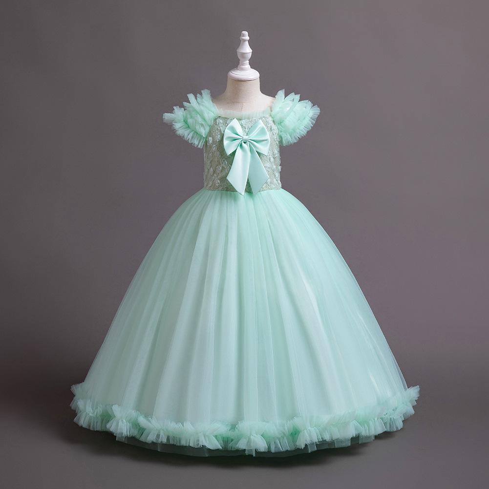 

Великолепное вечернее платье с высоким-низким вырезом для девочек, детские платья, длинные свадебные вечерние платья с пышным бантом для девочек 150cm